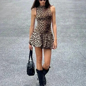 Multicolor Sexy Women's Summer Leopard Print Backless Bud Dress